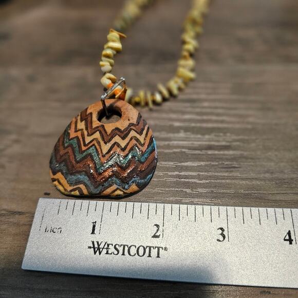 Vintage Hand Painted Necklace Brown Beaded 15" Rustic Artisan Unique Indie Retro - Picture 2 of 8